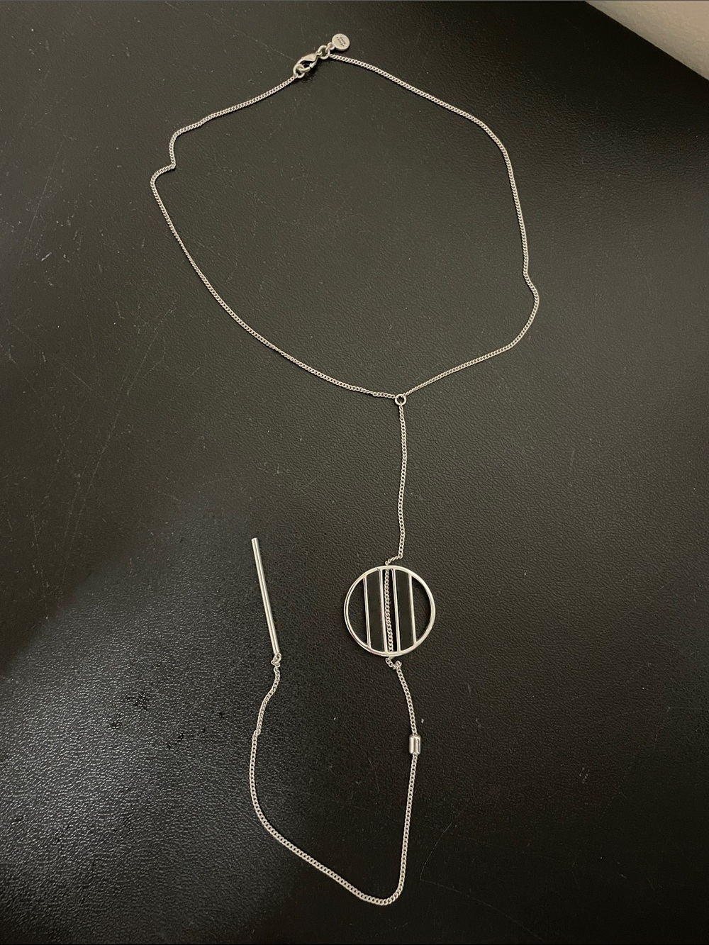 Jenny Bird Silver Colour Necklace with Circular Black Bar Pendant